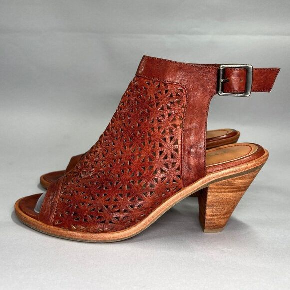 Trask Parker Sandals Women's Size 7 Rust Slingback Perforated Leather Heels - Picture 4 of 11